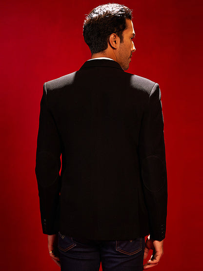 Men's Black Silk Blend Straight Blazer