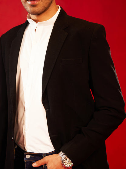 Men's Black Silk Blend Straight Blazer