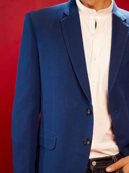 Men's Navy Blue Silk Blend Straight Blazer