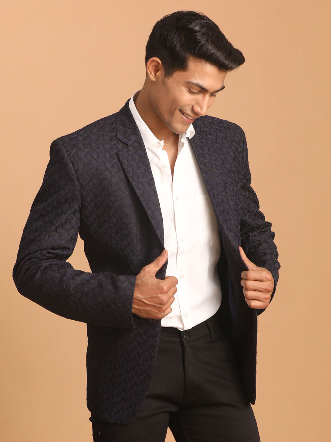 Men's Navy Blue Silk Blend Blazer Blazer