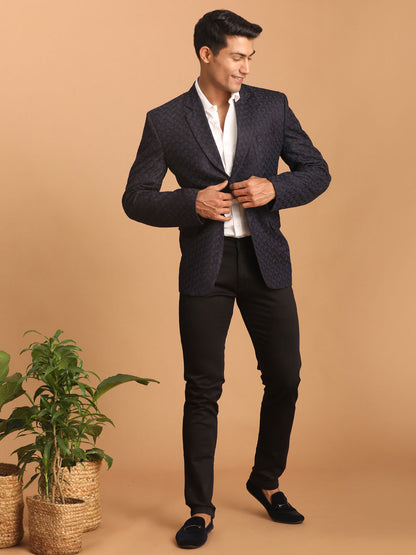 Men's Navy Blue Silk Blend Blazer Blazer