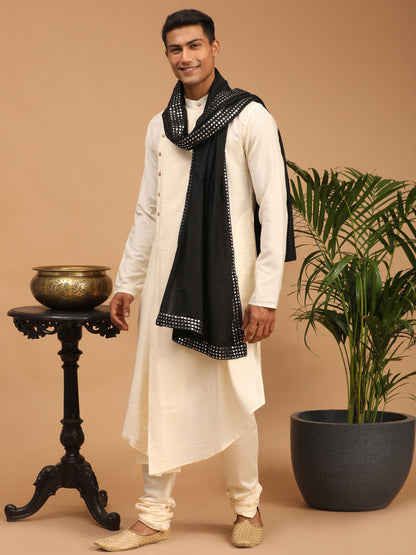 Men's Black Viscose Straight Dupatta