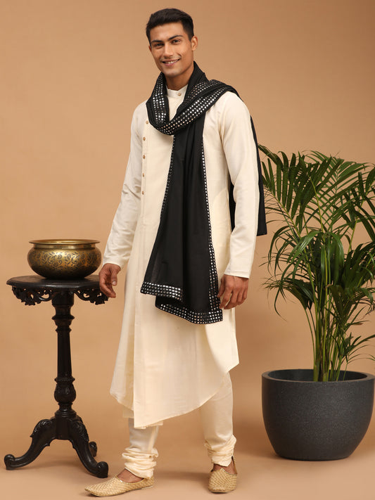 Men's Black Viscose Straight Dupatta