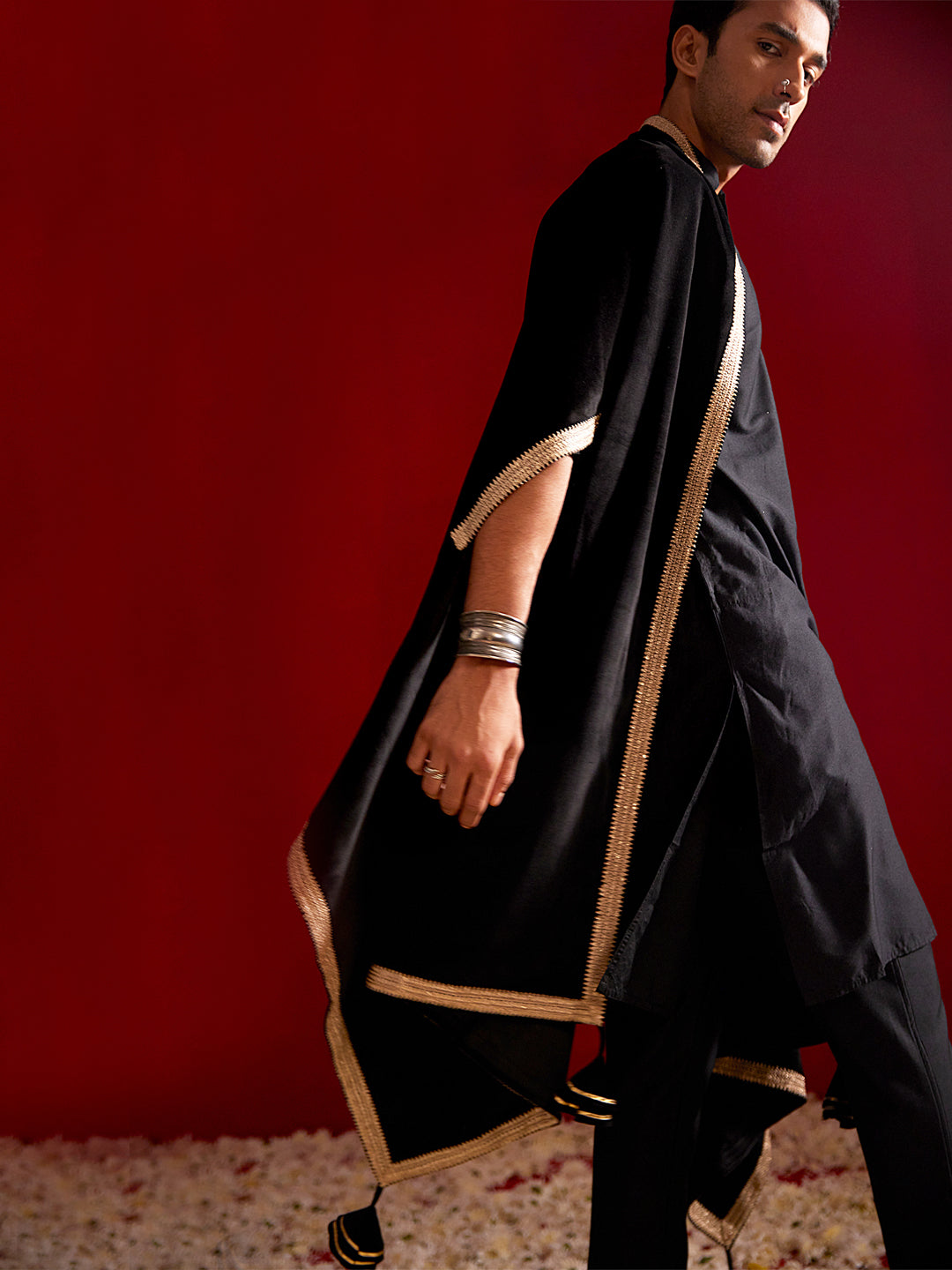 Men's Black Velvet Straight Dupatta