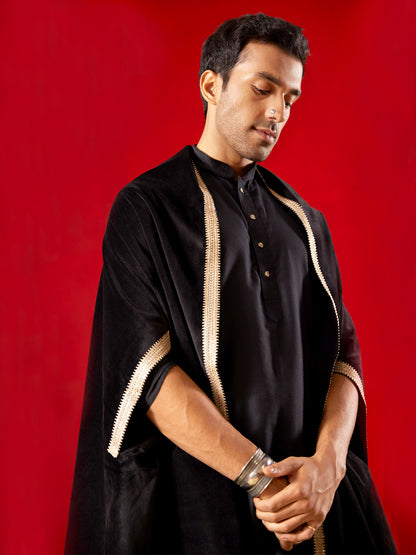 Men's Black Velvet Straight Dupatta