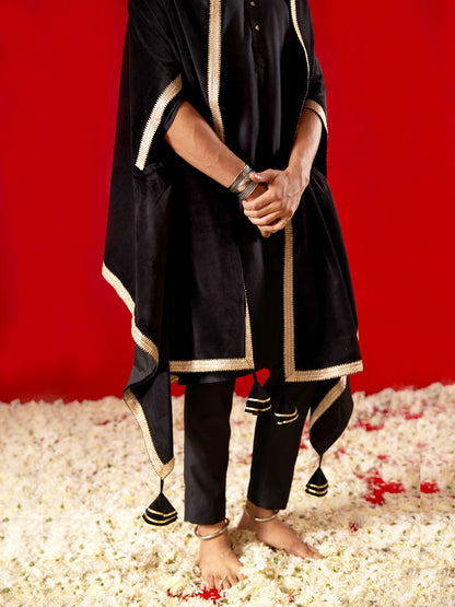 Men's Black Velvet Straight Dupatta