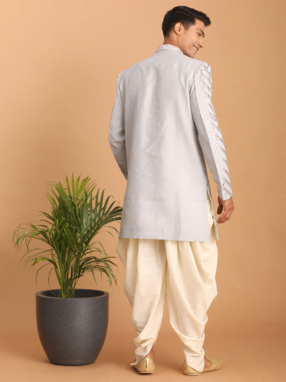 Men's Aqua Silk Blend Straight Sherwani Set