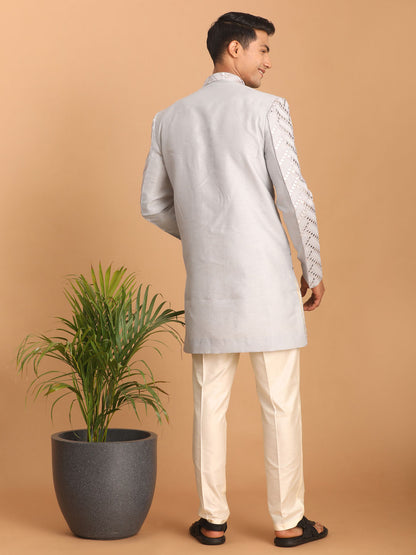 Men's Aqua Silk Blend Straight Sherwani Set