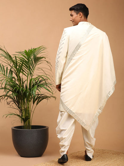 Men's Cream Silk Blend Straight Sherwani Set