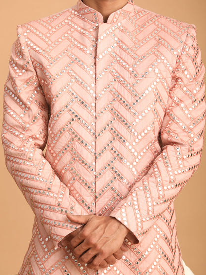 Men's Pink Silk Blend Straight Sherwani Set