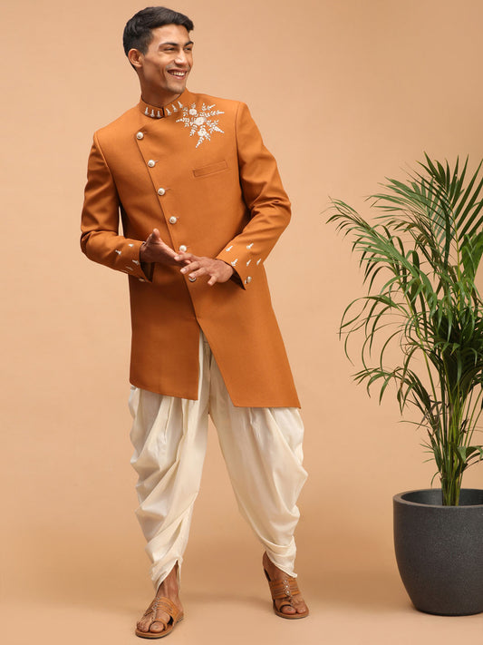Men's Mustard Silk Blend Straight Sherwani Set