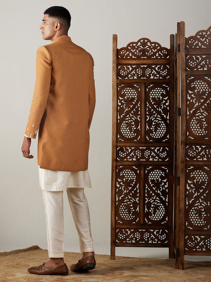 Men's Cream Viscose Straight Sherwani Set