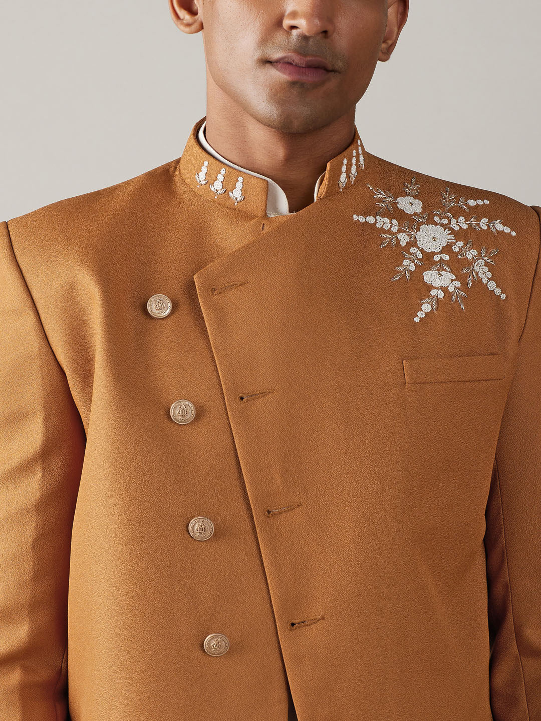 Men's Cream Viscose Straight Sherwani Set