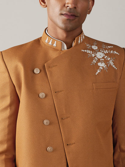 Men's Cream Viscose Straight Sherwani Set
