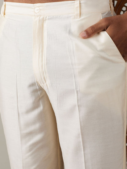 Men's Cream Viscose Straight Sherwani Set