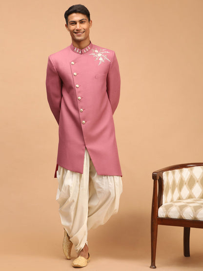Men's Purple Silk Blend Straight Sherwani Set