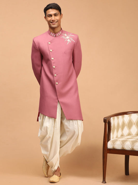 Men's Purple Silk Blend Straight Sherwani Set