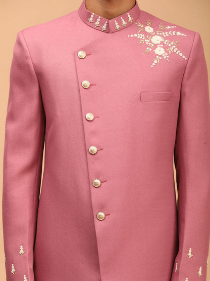 Men's Purple Silk Blend Straight Sherwani Set