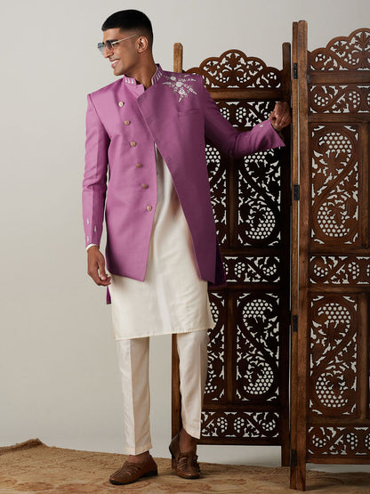 Men's Cream Viscose Straight Sherwani Set