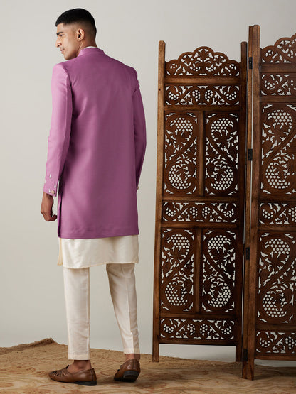 Men's Cream Viscose Straight Sherwani Set