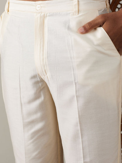 Men's Cream Viscose Straight Sherwani Set