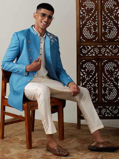 Men's Cream Viscose Straight Sherwani Set