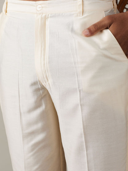 Men's Cream Viscose Straight Sherwani Set