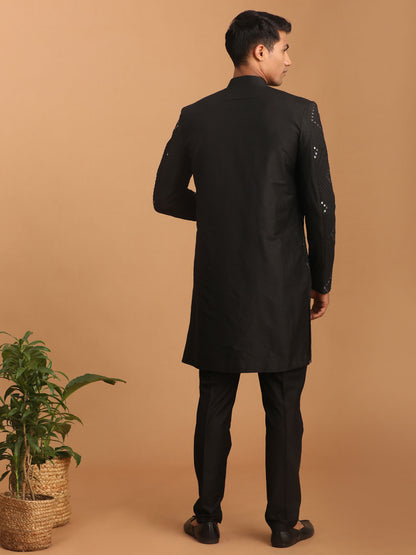 Men's Black Viscose Straight Sherwani Set