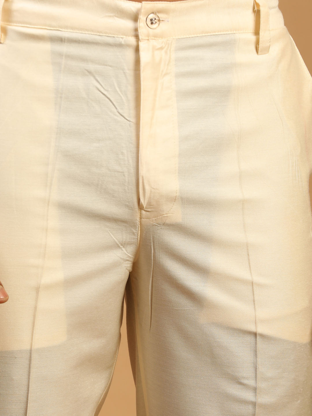 Men's Cream Viscose Straight Sherwani Set
