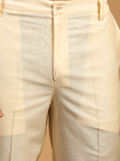 Men's Cream Viscose Straight Sherwani Set