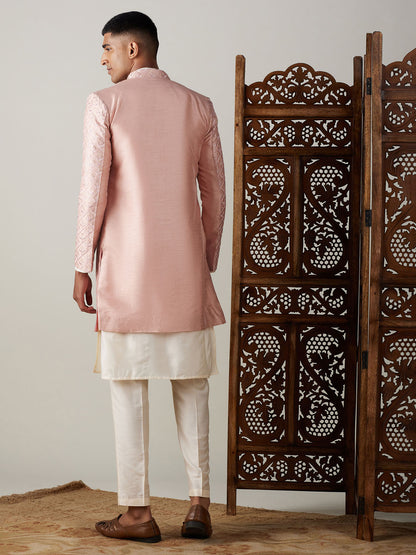 Men's Cream Viscose Straight Sherwani Set