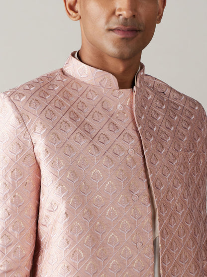 Men's Cream Viscose Straight Sherwani Set