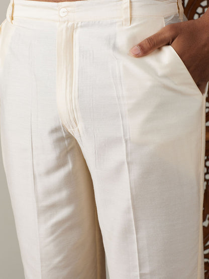 Men's Cream Viscose Straight Sherwani Set