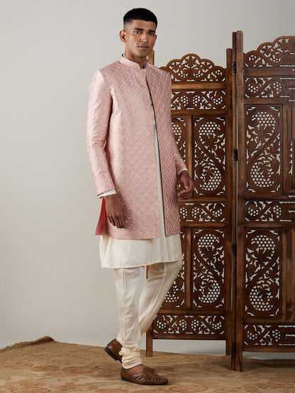 Men's Cream Viscose Straight Sherwani Set