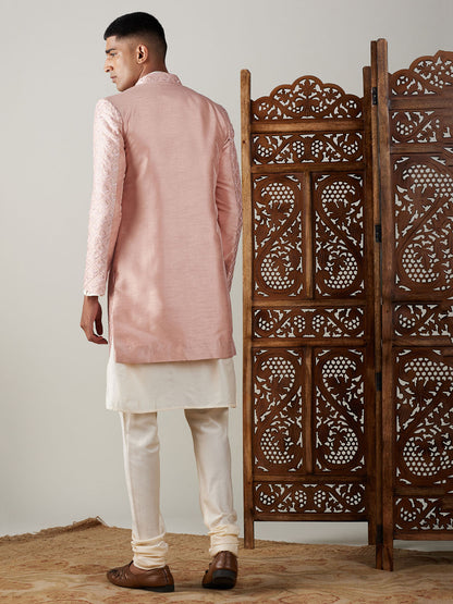 Men's Cream Viscose Straight Sherwani Set
