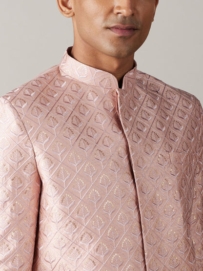 Men's Peach Silk Blend Straight Sherwani Set