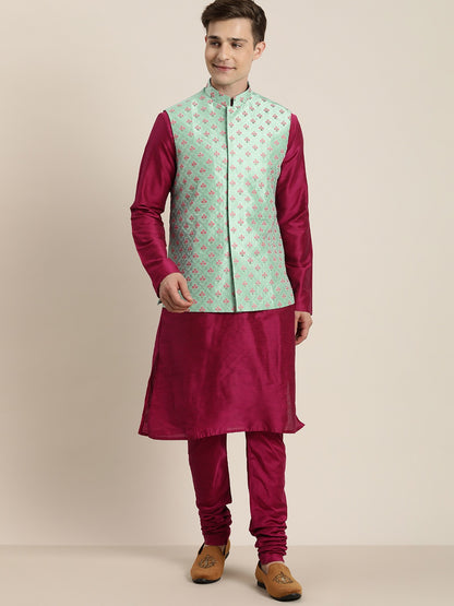 Men's Mint Green Silk Blend Straight Nehru Jacket