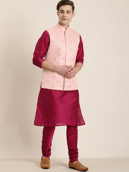 Men's Pink Silk Blend Straight Nehru Jacket