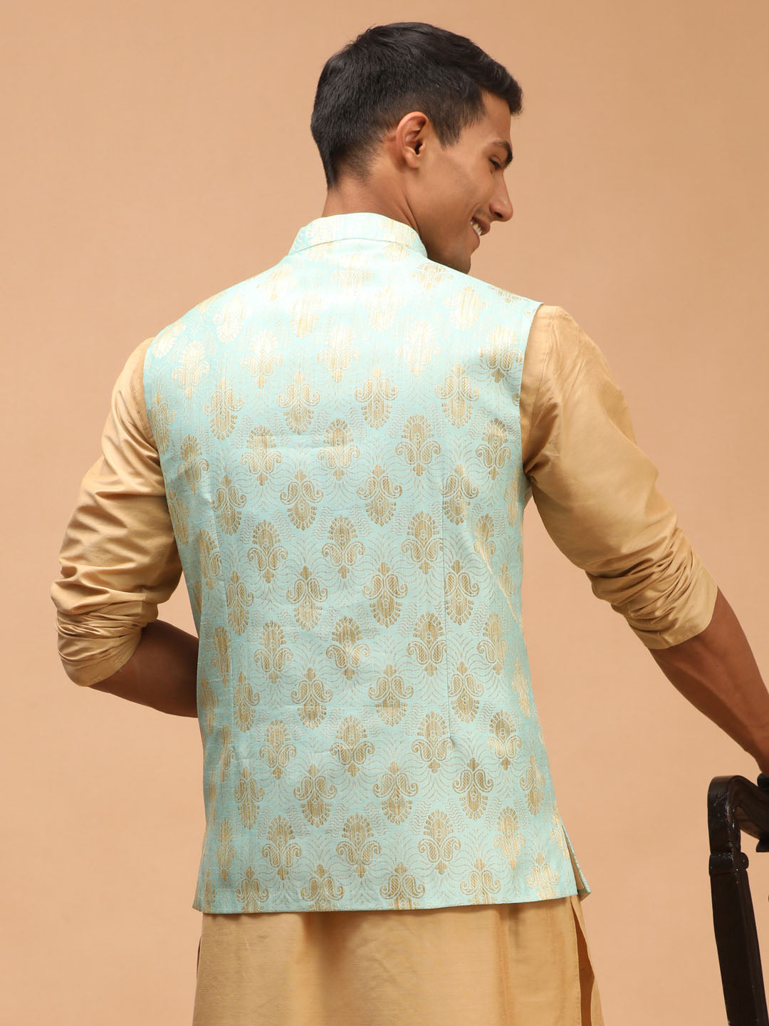 Men's Green Silk Blend Straight Nehru Jacket
