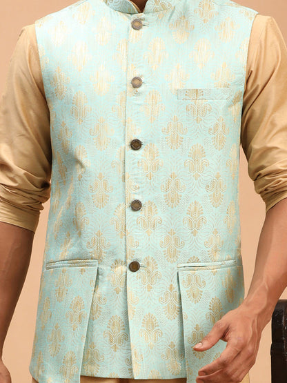 Men's Green Silk Blend Straight Nehru Jacket