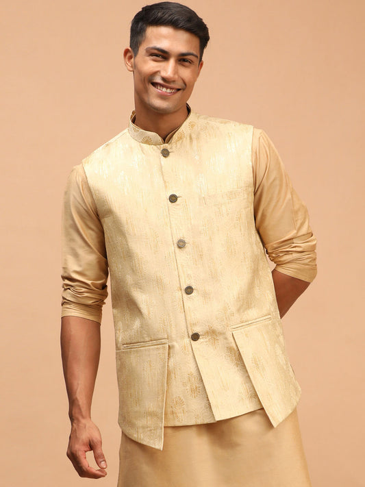 Men's Gold Silk Blend Straight Nehru Jacket