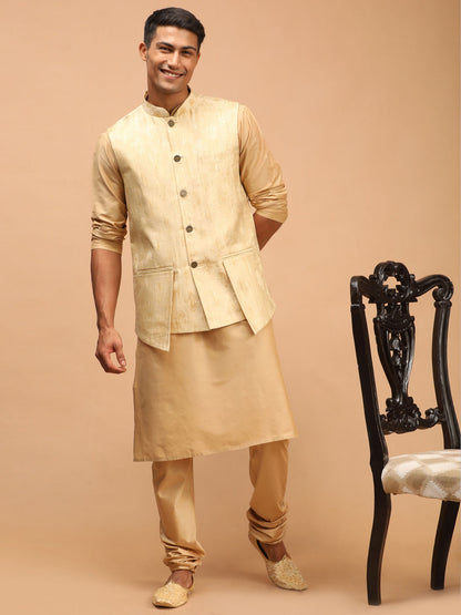 Men's Gold Silk Blend Straight Nehru Jacket
