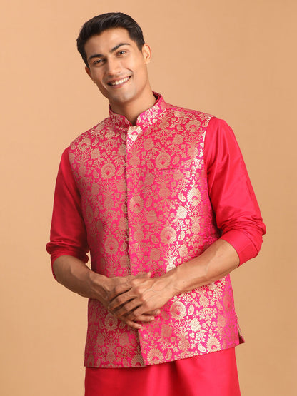 Men's Pink Silk Blend Straight Nehru Jacket