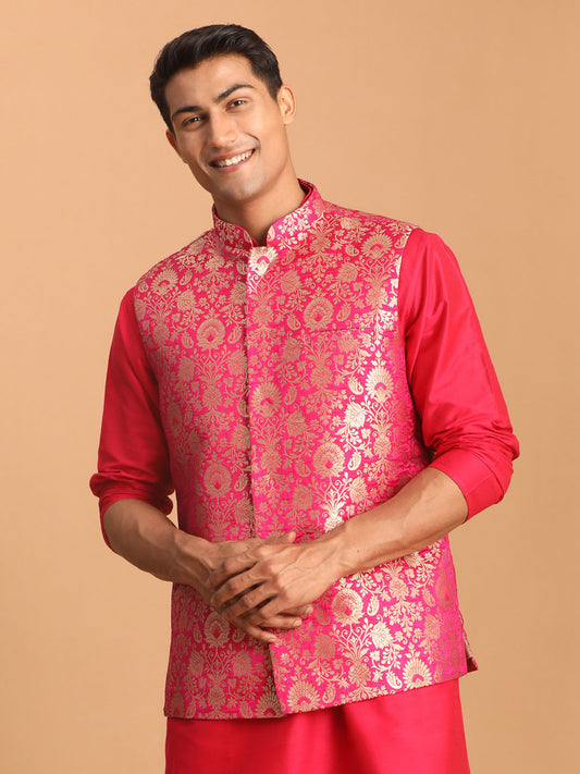 Men's Pink Silk Blend Straight Nehru Jacket