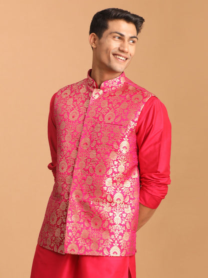 Men's Pink Silk Blend Straight Nehru Jacket