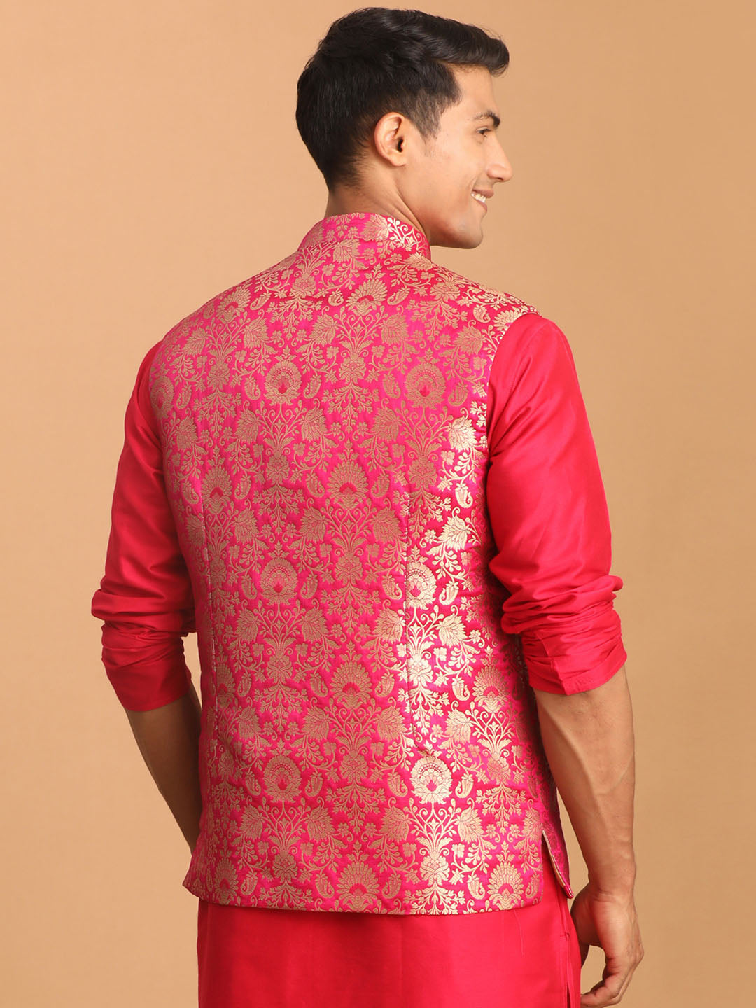Men's Pink Silk Blend Straight Nehru Jacket