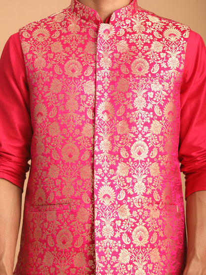 Men's Pink Silk Blend Straight Nehru Jacket