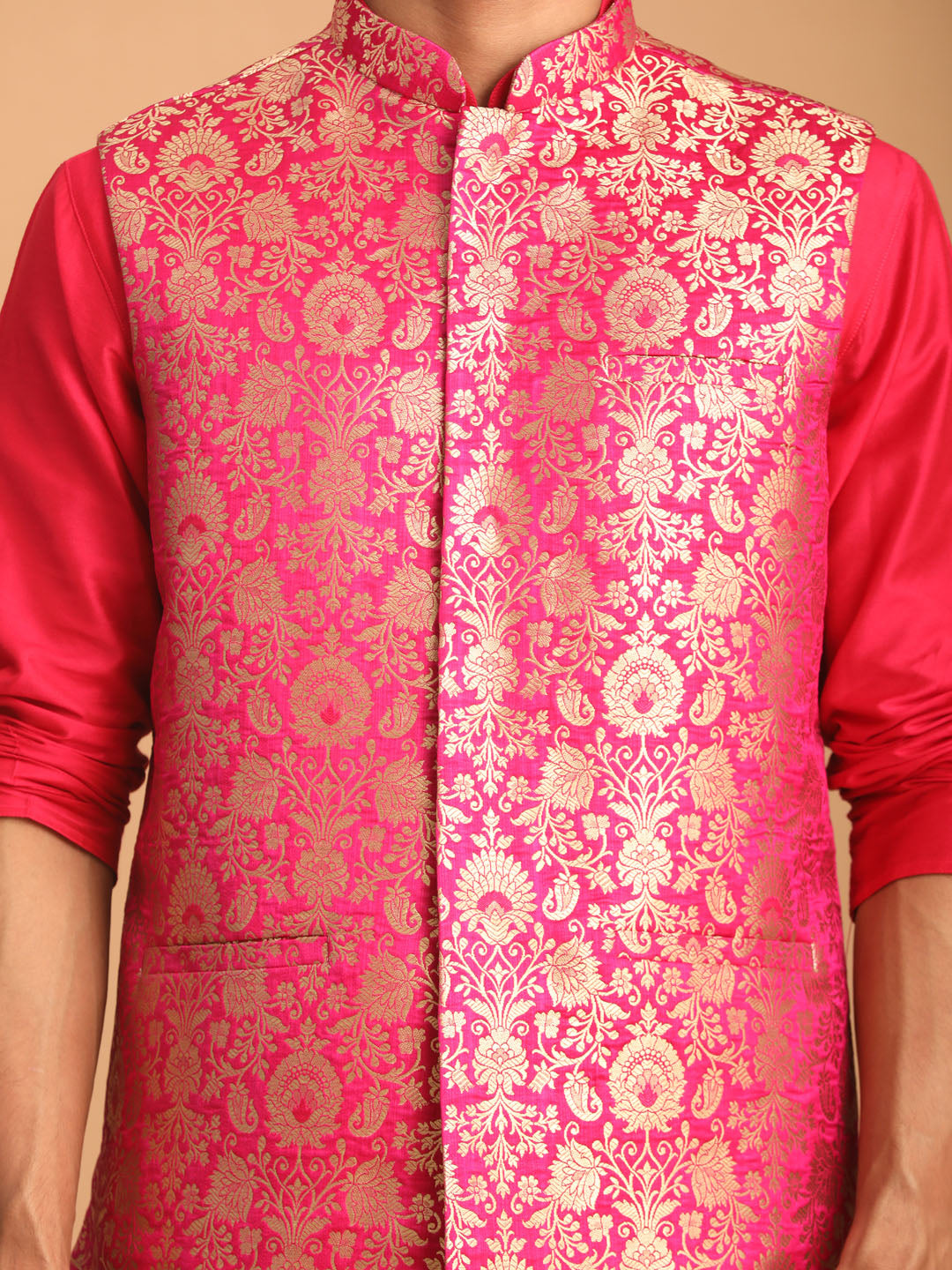 Men's Pink Viscose Straight Jacket  Kurta and Pyjama Set
