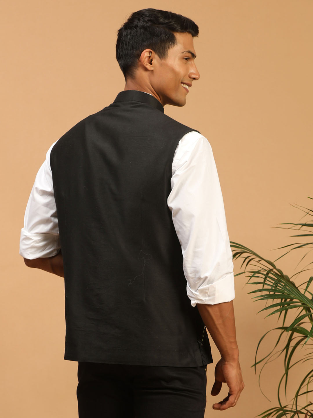 Men's Black Viscose Straight Nehru Jacket