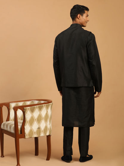 Men's Black Viscose Straight Jacket  Kurta and Pyjama Set
